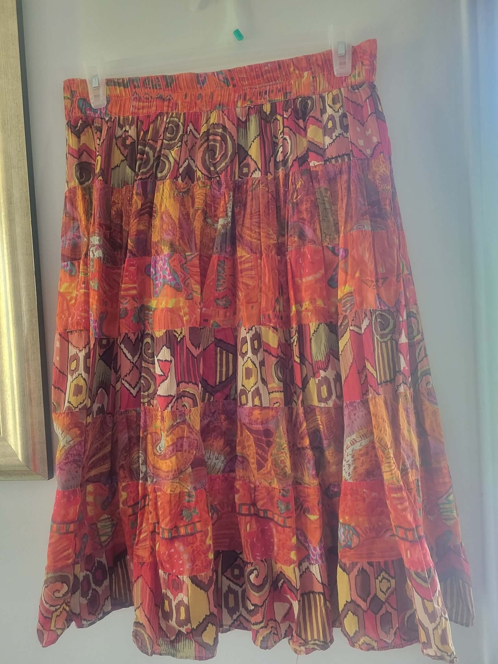 Boho Tiered A-Line Skirt - Orange Multi